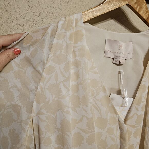 NWT Gal Meets Glam Esther Long Sleeve Midi Dress Cream Combo Print Size 12 - Picture 8 of 9